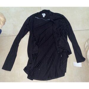 Jenni Intimates Cardigan Women's Black Stretch Open Front Long Sleeve Size XS